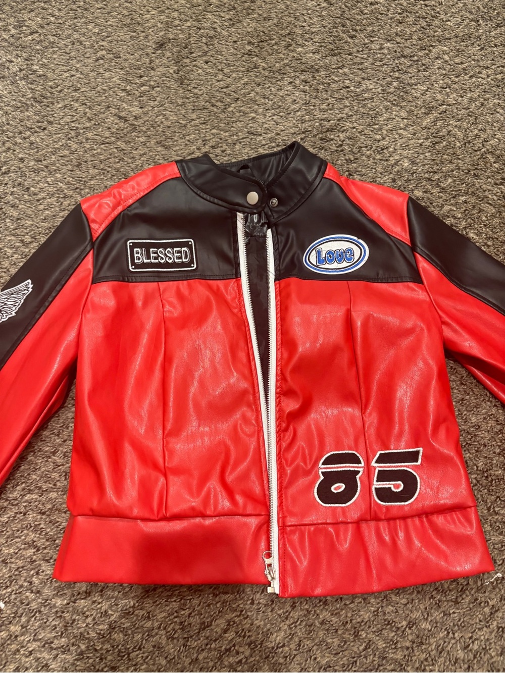 Women Red & Black Faux Leather Racing Jacket